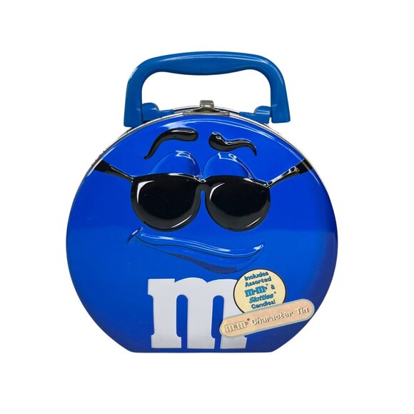 M&Ms Tin Collectible Lunchbox Style Blue Character Handle Metal Clasp - Picture 2 of 7